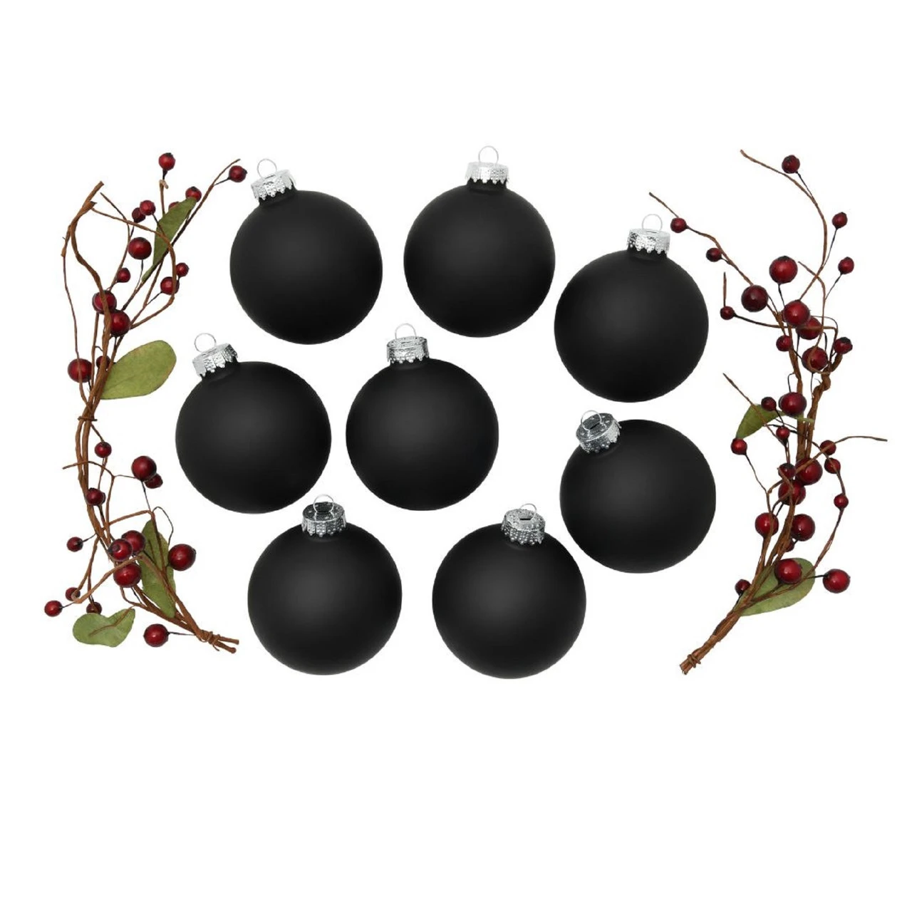 8ct Black Matte Glass Christmas Ball Ornaments 3.25" (80mm) 4 8ct Black Matte Glass Christmas Ball Ornaments 3.25" (80mm) - Image 2
