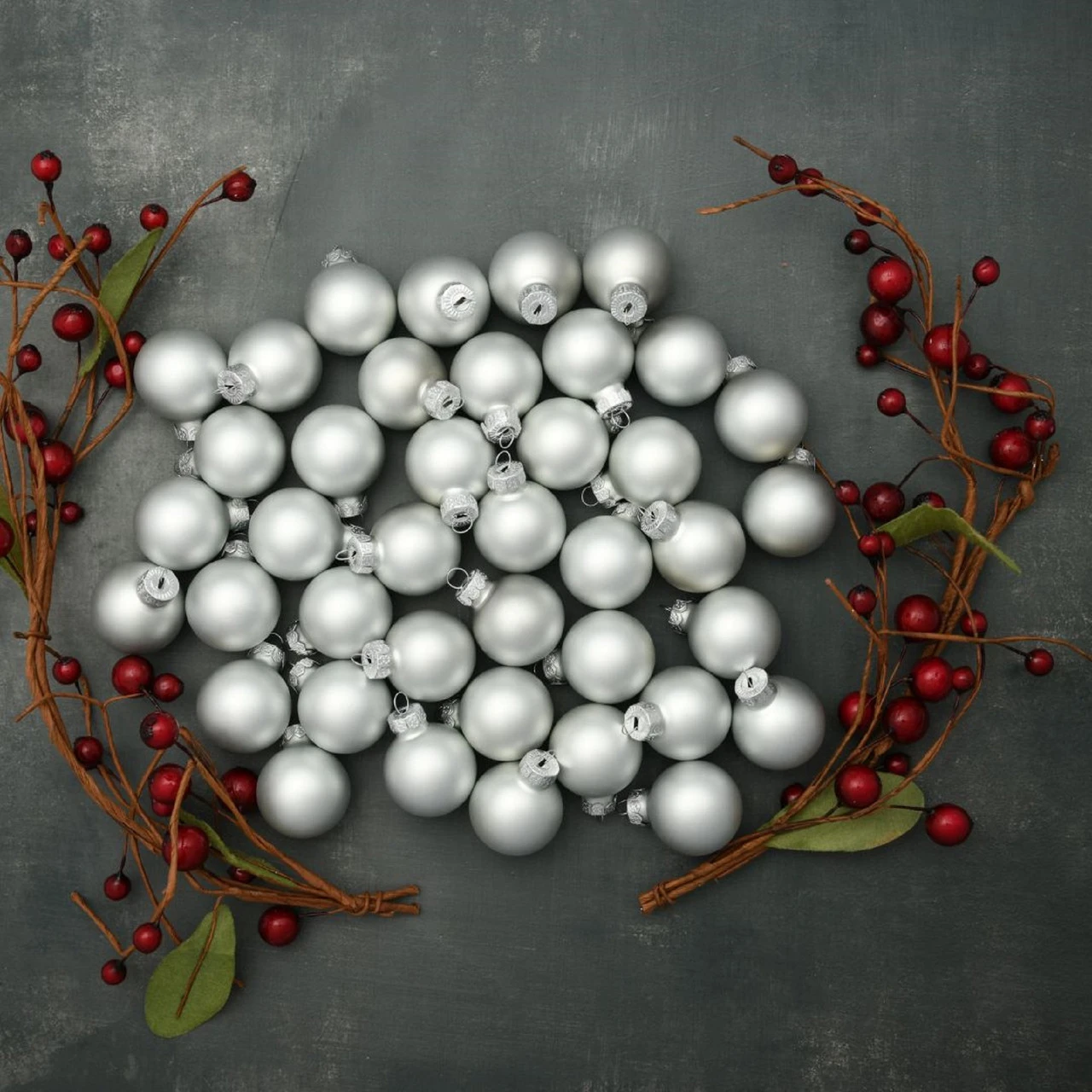 40ct Silver Matte Finish Glass Hanging Christmas Ball Ornaments 1.25" (30mm) 4 40ct Silver Matte Finish Glass Hanging Christmas Ball Ornaments 1.25" (30mm) - Image 2