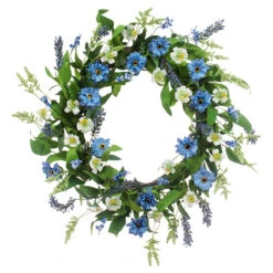 Blue And White Spring Floral Wreath, 10-Inch