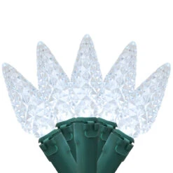 35 Battery Operated White Faceted LED C6 Christmas Lights - 11 Ft Green Wire