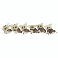 Set Of 6 Brown And Ivory Sisal Owls Christmas Ornaments, 2.25"