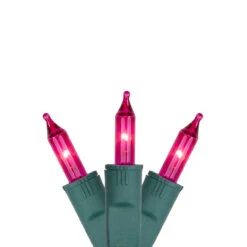 Set Of 50 Pink Perm-O-Snap Mini Christmas Lights - 24.75 Ft, Green Wire