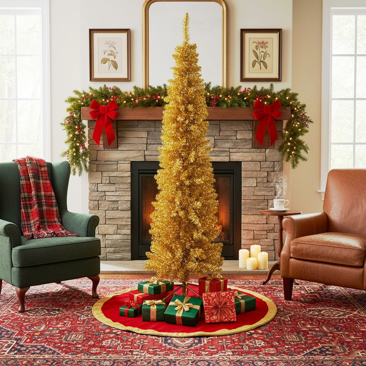 6' Pre-Lit Gold Pencil Artificial Christmas Tree - Clear Lights 3 6' Pre-Lit Gold Pencil Artificial Christmas Tree - Clear Lights