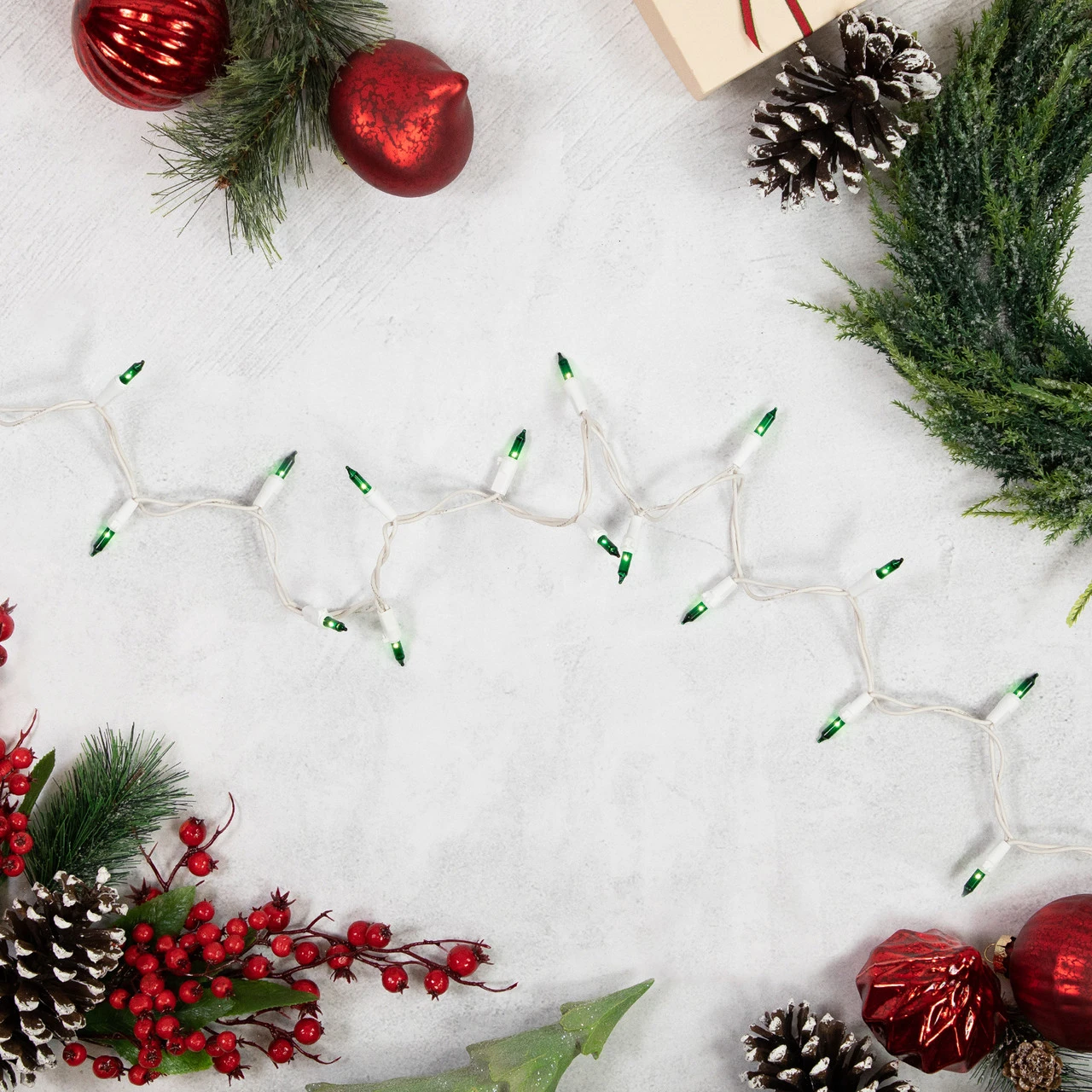 100-Count Green Mini Christmas Light Set, 49.5ft White Wire 4 100-Count Green Mini Christmas Light Set, 49.5ft White Wire - Image 2