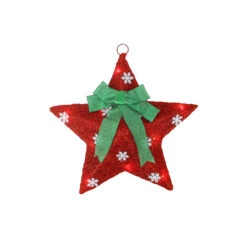 17" Pre-Lit Green And Red Hanging Christmas Star Window Decor With Bow