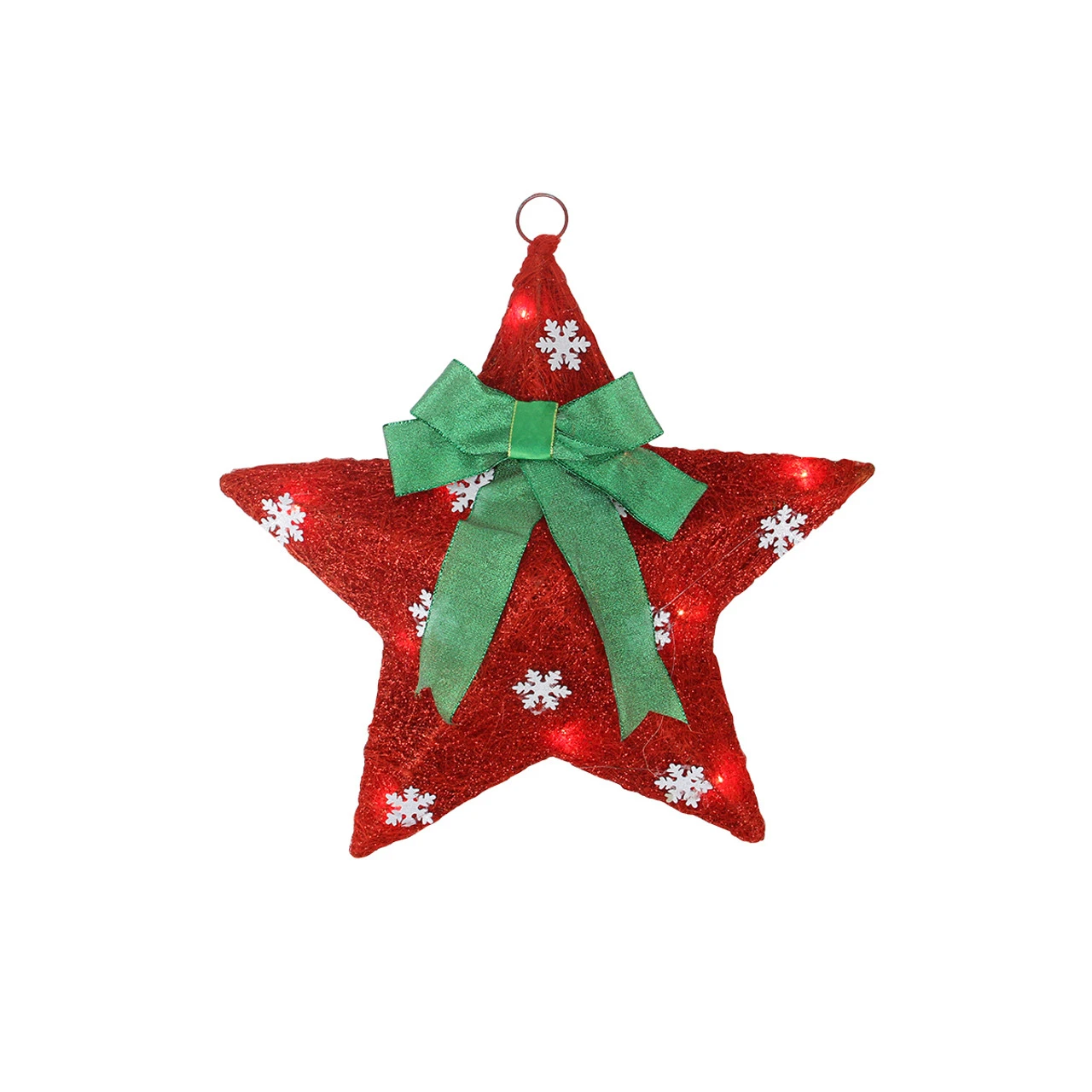 17" Pre-Lit Green And Red Hanging Christmas Star Window Decor With Bow 3 17" Pre-Lit Green And Red Hanging Christmas Star Window Decor With Bow