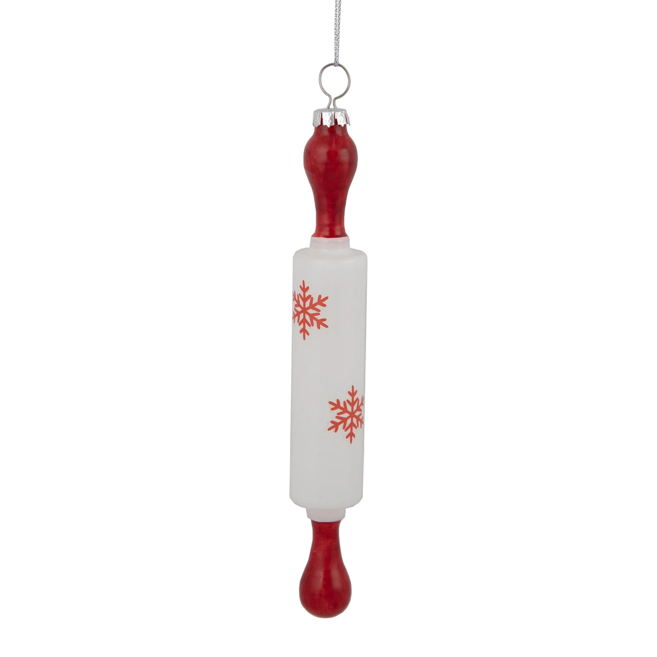 7.25" Red Snowflakes Rolling Pin Glass Christmas Ornament 4 7.25" Red Snowflakes Rolling Pin Glass Christmas Ornament - Image 2