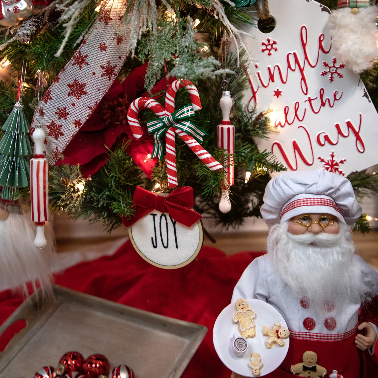 7.25" Red Striped Rolling Pin Glass Christmas Ornament 5 7.25" Red Striped Rolling Pin Glass Christmas Ornament - Image 3