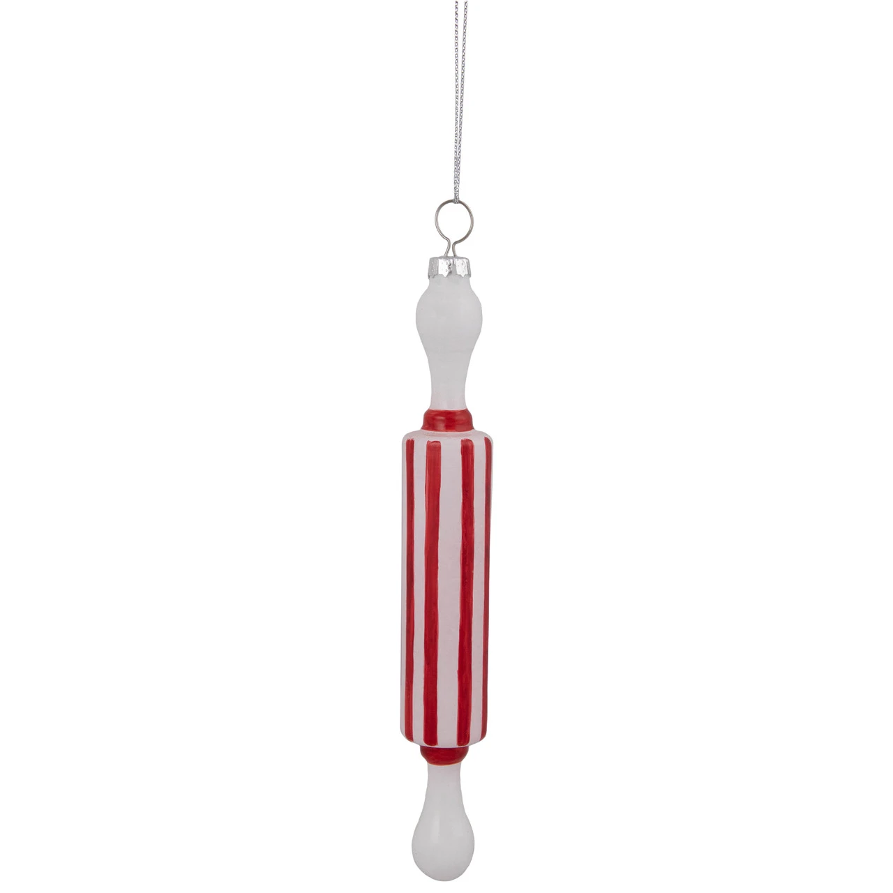 7.25" Red Striped Rolling Pin Glass Christmas Ornament 4 7.25" Red Striped Rolling Pin Glass Christmas Ornament - Image 2