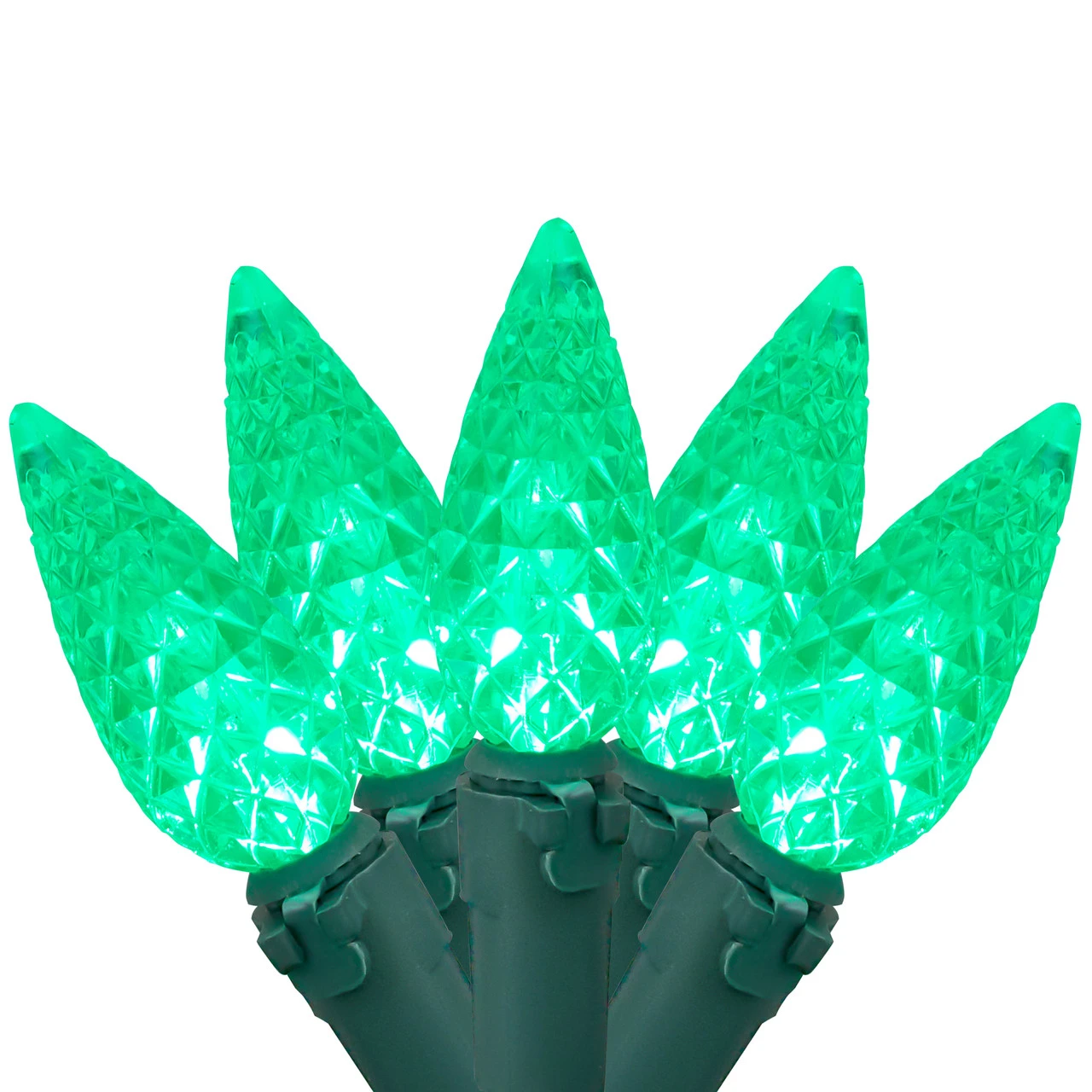 70ct Green Faceted C6 LED Christmas Light Set - 23ft Green Wire 4 70ct Green Faceted C6 LED Christmas Light Set - 23ft Green Wire - Image 2