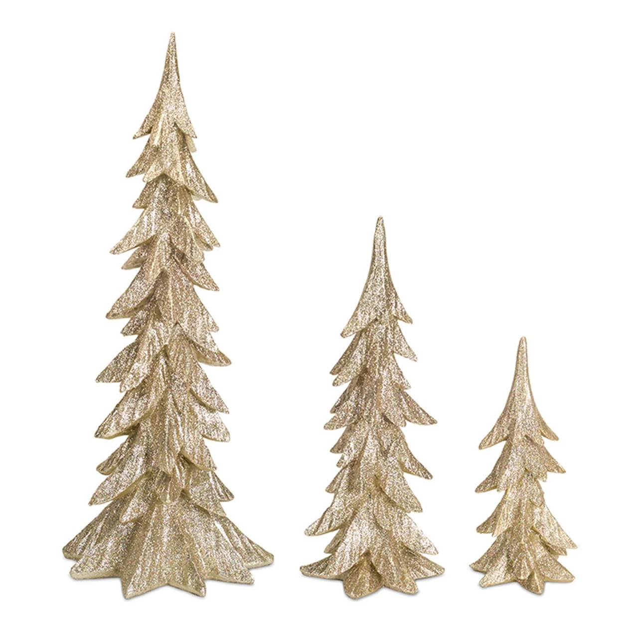 Set Of 3 Glittering Gold And White Christmas Trees Table Top Decoration 25.5” 3 Set Of 3 Glittering Gold And White Christmas Trees Table Top Decoration 25.5”