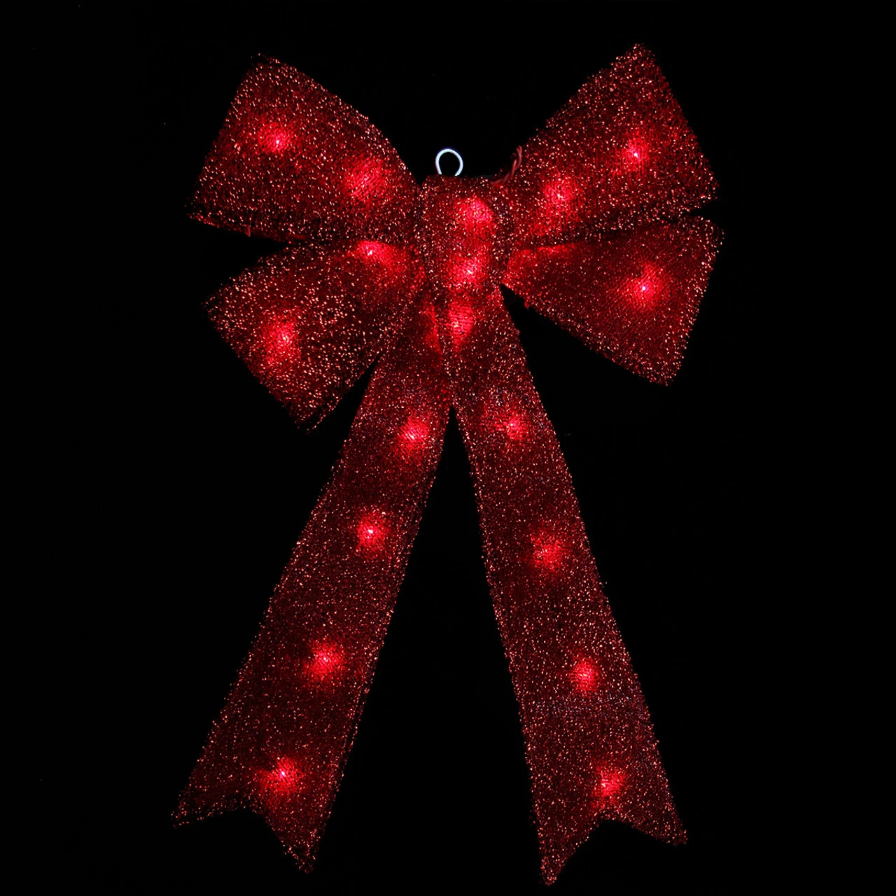 24" X 16" Lighted Sparkling Red Tinsel Bow Christmas Decoration 3 24" X 16" Lighted Sparkling Red Tinsel Bow Christmas Decoration