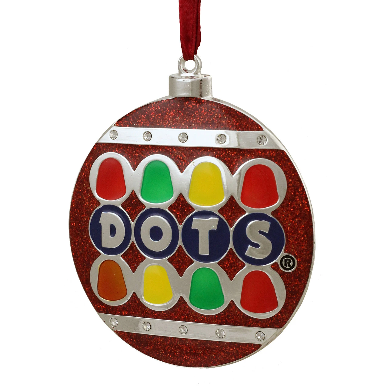 3.5" Silver Plated Dots Candy Logo Christmas Ornament With European Crystals 3 3.5" Silver Plated Dots Candy Logo Christmas Ornament With European Crystals
