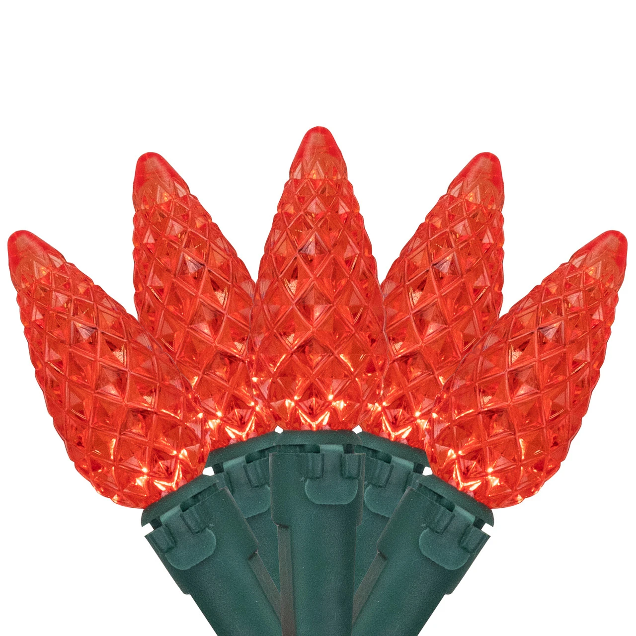 70-Count Red LED Faceted C6 Christmas Light Set, 23ft Green Wire 4 70-Count Red LED Faceted C6 Christmas Light Set, 23ft Green Wire - Image 2