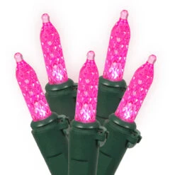 70 Pink LED M5 Mini Christmas Lights - 35 Ft Green Wire