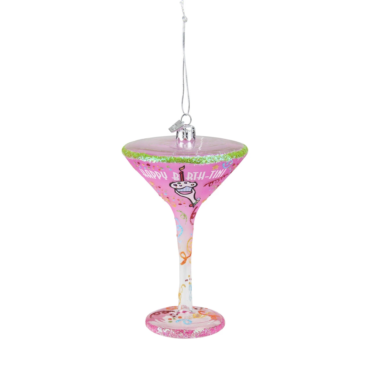 7" Pink And Clear Blown Happy Birth-Tini Martini Cocktail Glass Christmas Ornament 3 7" Pink And Clear Blown Happy Birth-Tini Martini Cocktail Glass Christmas Ornament