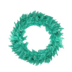 Pre-Lit Teal Green Ashley Spruce Artificial Christmas Wreath, 36-Inch, Clear And Green Lights