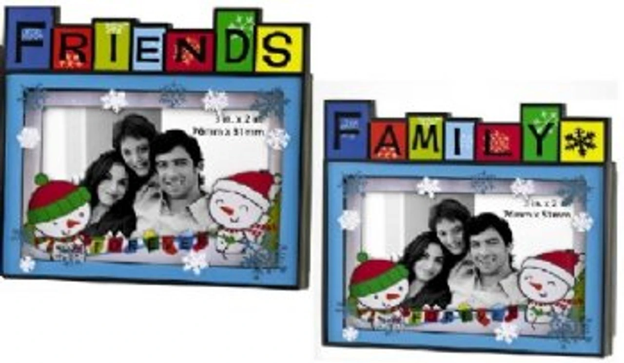 Set Of 2 Blue And Red Family And Friends Photo Frame Christmas Ornaments 3.5" 3 Set Of 2 Blue And Red Family And Friends Photo Frame Christmas Ornaments 3.5"