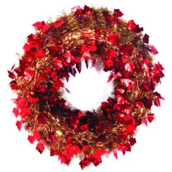 20" Festive Thanksgiving Fall Harvest Red And Gold Leaf Artificial Tinsel Wreath - Unlit