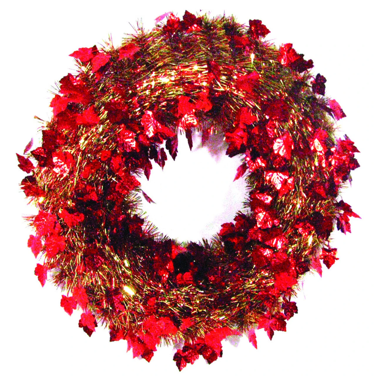 20" Festive Thanksgiving Fall Harvest Red And Gold Leaf Artificial Tinsel Wreath - Unlit 3 20" Festive Thanksgiving Fall Harvest Red And Gold Leaf Artificial Tinsel Wreath - Unlit