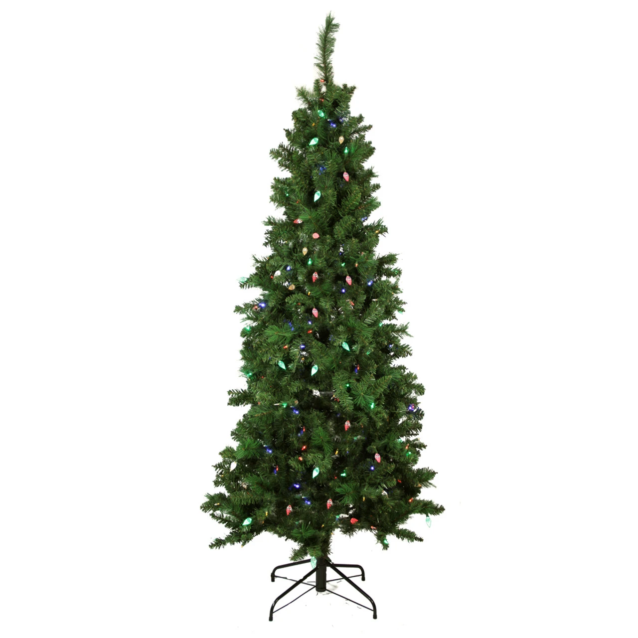 7' Pre-Lit Slim Mixed Long Needle Pine Artificial Christmas Tree - Multicolor LED Lights 4 7' Pre-Lit Slim Mixed Long Needle Pine Artificial Christmas Tree - Multicolor LED Lights - Image 2