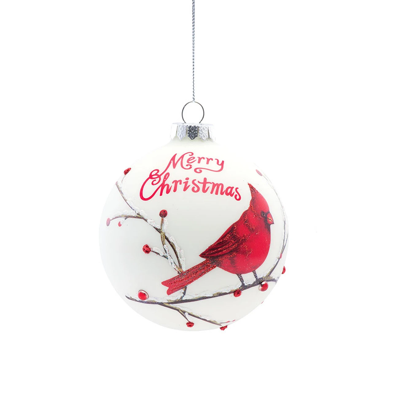 Set Of 8 White Glass Ball Christmas Ornaments With Cardinals 4.75" 3 Set Of 8 White Glass Ball Christmas Ornaments With Cardinals 4.75"