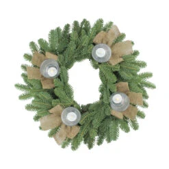 Green And Brown Pine Artificial Christmas Wreath With Candle Holder - 21-Inch, Unlit