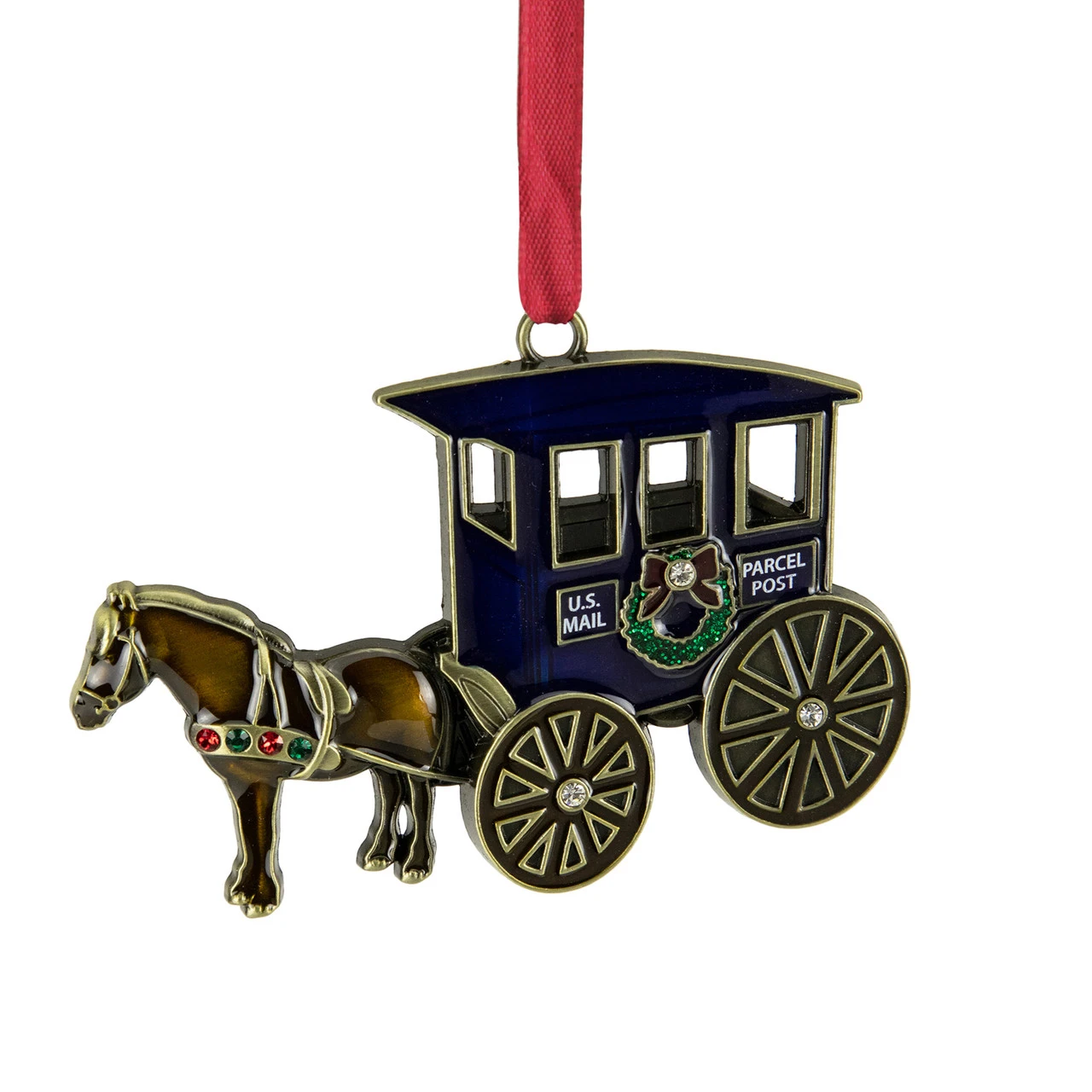 3.25" U.S. Mail Parcel Horse And Buggy Christmas Ornament With European Crystals 3 3.25" U.S. Mail Parcel Horse And Buggy Christmas Ornament With European Crystals