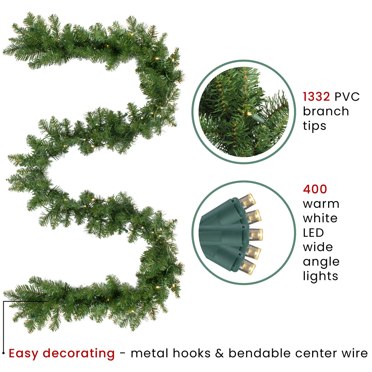 50' X 10" Pre-Lit Buffalo Fir Commercial Artificial Christmas Garland, Warm White Lights 5 50' X 10" Pre-Lit Buffalo Fir Commercial Artificial Christmas Garland, Warm White Lights - Image 3