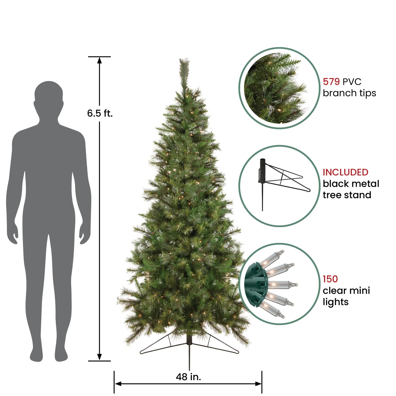 6.5' Pre-Lit Medium Canyon Pine Artificial Christmas Wall Tree, Clear Lights 5 6.5' Pre-Lit Medium Canyon Pine Artificial Christmas Wall Tree, Clear Lights - Image 3