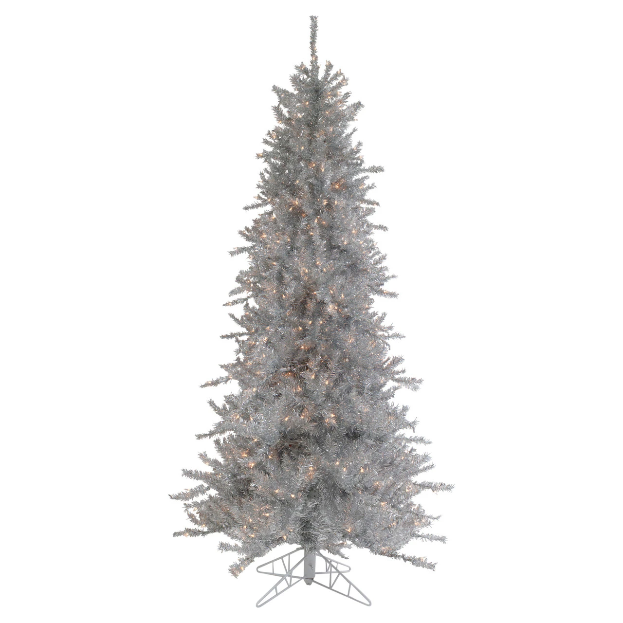 9' Pre-Lit Silver Tinsel Noble Slim Artificial Christmas Tree - Clear Lights 3 9' Pre-Lit Silver Tinsel Noble Slim Artificial Christmas Tree - Clear Lights