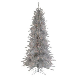 6.5' Pre-Lit Silver Tinsel Pine Slim Artificial Christmas Tree - Clear Lights