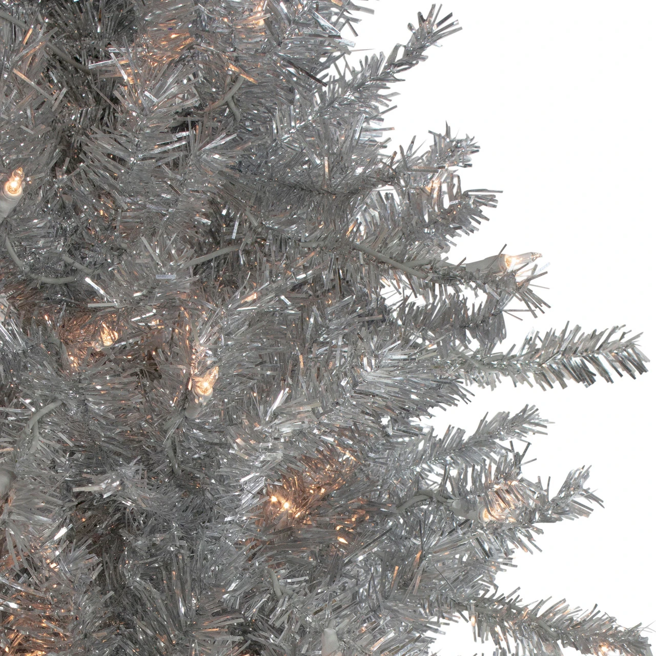 9' Pre-Lit Silver Tinsel Noble Slim Artificial Christmas Tree - Clear Lights 5 9' Pre-Lit Silver Tinsel Noble Slim Artificial Christmas Tree - Clear Lights - Image 3