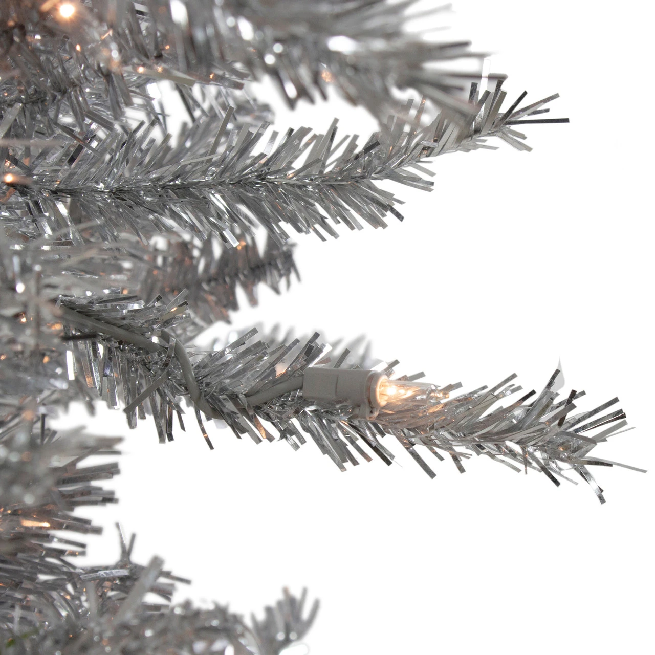 9' Pre-Lit Silver Tinsel Noble Slim Artificial Christmas Tree - Clear Lights 4 9' Pre-Lit Silver Tinsel Noble Slim Artificial Christmas Tree - Clear Lights - Image 2