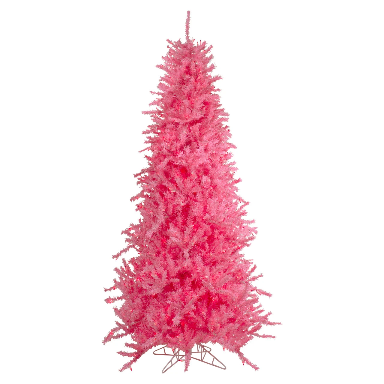 7.5' Pre-Lit Pink Tinsel Slim Artificial Christmas Tree - Pink Lights 4 7.5' Pre-Lit Pink Tinsel Slim Artificial Christmas Tree - Pink Lights - Image 2
