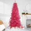 7.5' Pre-Lit Pink Tinsel Slim Artificial Christmas Tree - Pink Lights