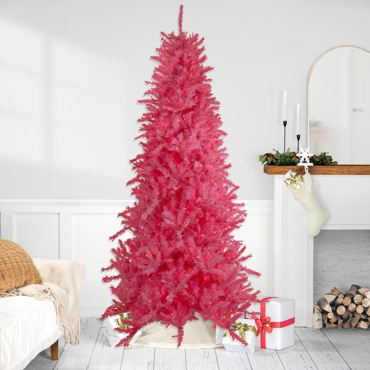 7.5' Pre-Lit Pink Tinsel Slim Artificial Christmas Tree - Pink Lights 3 7.5' Pre-Lit Pink Tinsel Slim Artificial Christmas Tree - Pink Lights