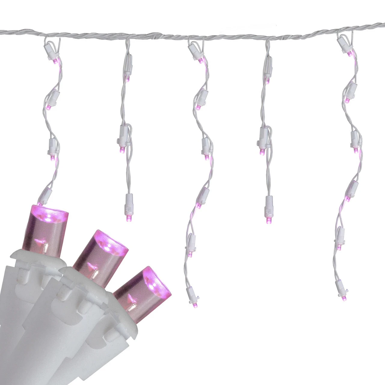 100 Count Pink LED Wide Angle Icicle Christmas Lights, 5.5 Ft White Wire 3 100 Count Pink LED Wide Angle Icicle Christmas Lights, 5.5 Ft White Wire