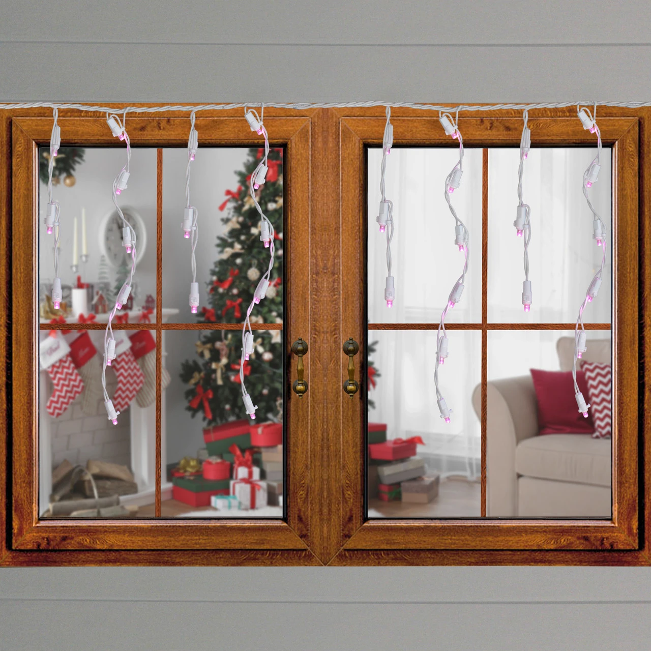 100 Count Pink LED Wide Angle Icicle Christmas Lights, 5.5 Ft White Wire 4 100 Count Pink LED Wide Angle Icicle Christmas Lights, 5.5 Ft White Wire - Image 2