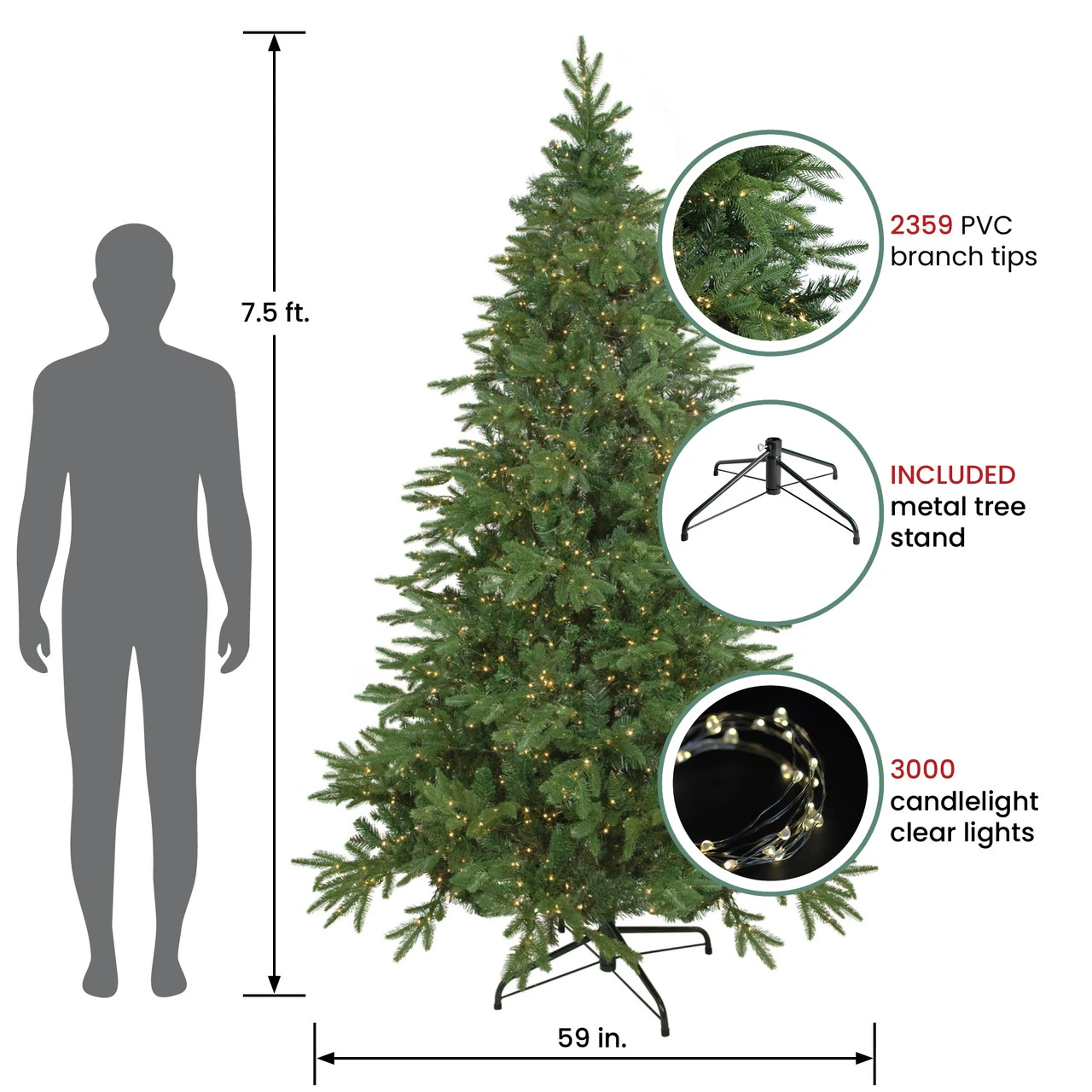 7.5' Pre-Lit Birch River Fir Artificial Christmas Tree, Candlelight Clear Lights 5 7.5' Pre-Lit Birch River Fir Artificial Christmas Tree, Candlelight Clear Lights - Image 3