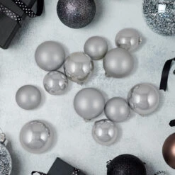 72ct Silver Shiny And Matte Christmas Glass Ball Ornaments 4" (100mm) -Christmas Decoration Store northlight20wy15216 02 70237.1667576168