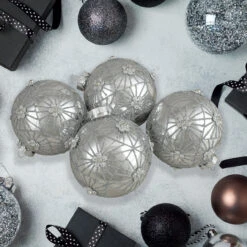 4ct Silver With Floral Gem Christmas Ball Ornaments 3.25-Inch (80mm) 7 4ct Silver With Floral Gem Christmas Ball Ornaments 3.25-Inch (80mm) -Christmas Decoration Store northlight20wy88842 32451.1667576863