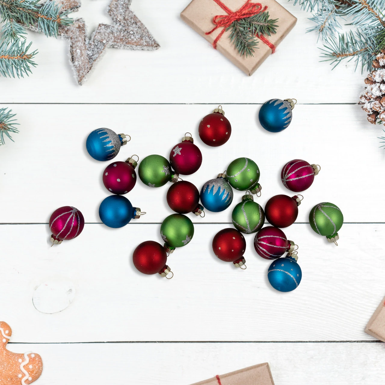 Set Of 20 Glass Christmas Decorations And Tree Topper 1.25" (35mm) 3 Set Of 20 Glass Christmas Decorations And Tree Topper 1.25" (35mm) - Image 2