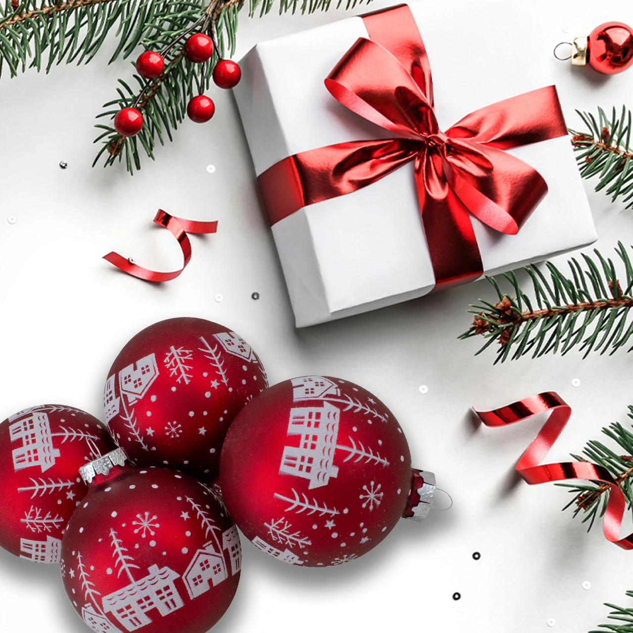 Set Of 4 Red Matte Glass Ball Hanging Christmas Decorations 3.2 Inch (80mm) 5 Set Of 4 Red Matte Glass Ball Hanging Christmas Decorations 3.2 Inch (80mm) - Image 3