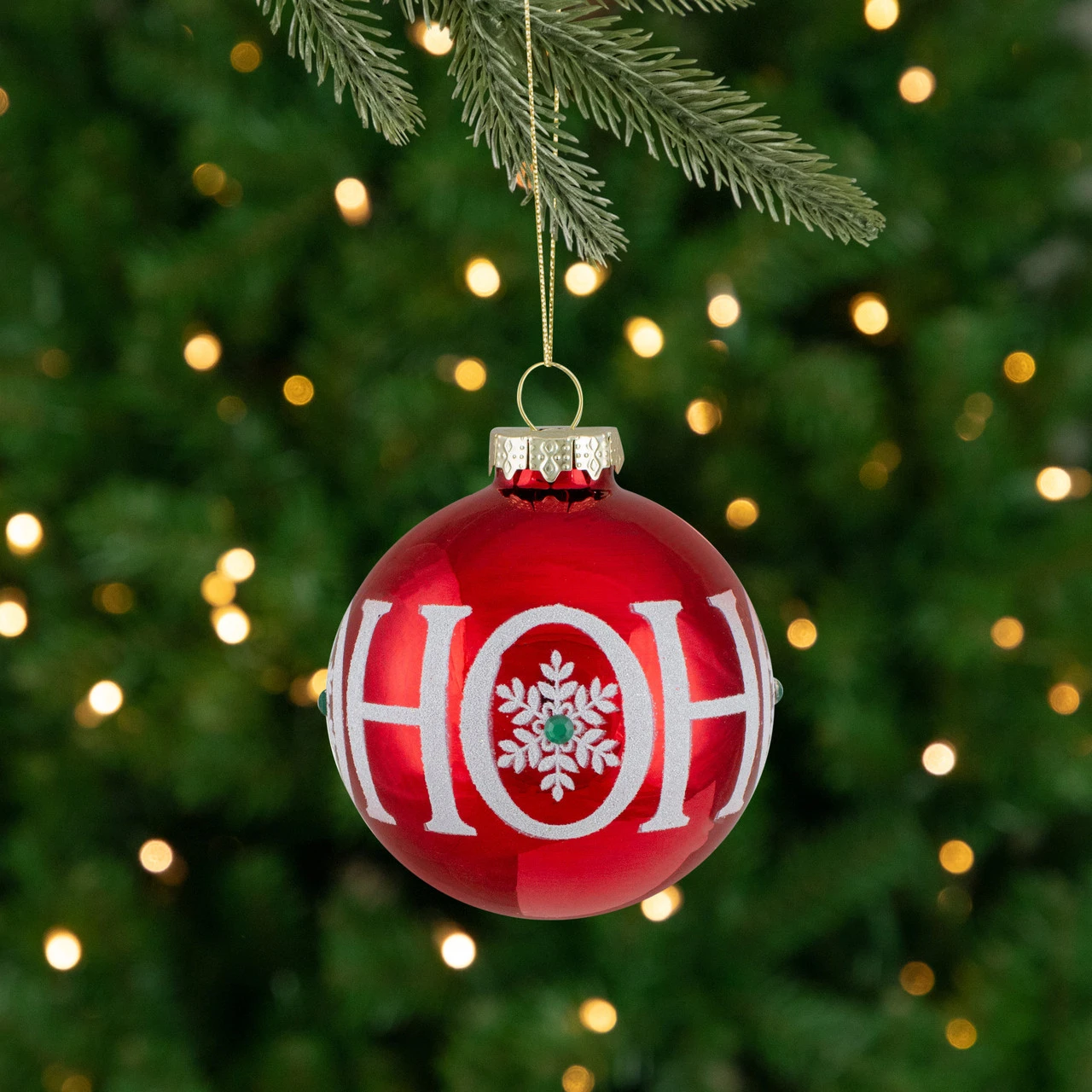 Set Of 4 Red Ho Ho Ho Glass Ball Christmas Ornaments 3.25-Inch (80mm) 5 Set Of 4 Red Ho Ho Ho Glass Ball Christmas Ornaments 3.25-Inch (80mm) - Image 3