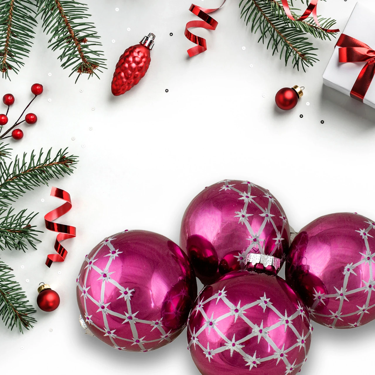 Set Of 4 Pink Glass Ball Christmas Ornaments 3.25-Inch (80mm) 5 Set Of 4 Pink Glass Ball Christmas Ornaments 3.25-Inch (80mm) - Image 3