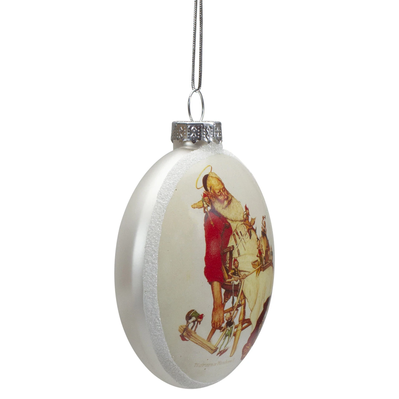 Set Of 3 Norman Rockwell Glass Christmas Disc Ornament 7 Set Of 3 Norman Rockwell Glass Christmas Disc Ornament - Image 5