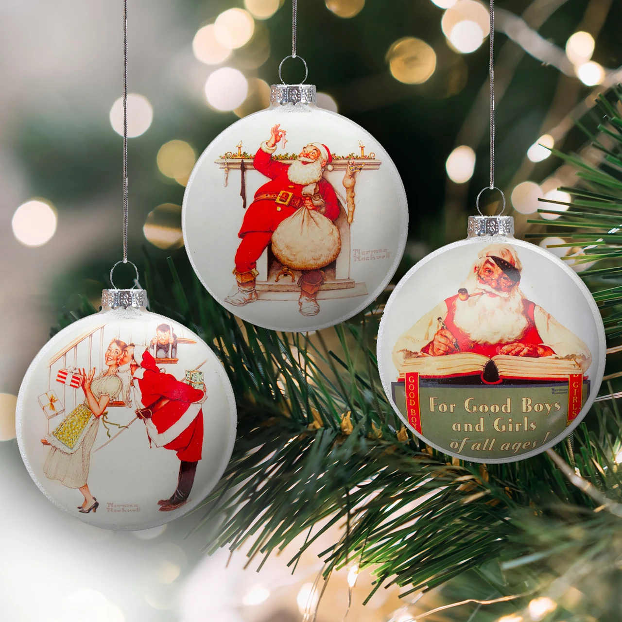 Set Of 3 Glass Norman Rockwell Christmas Disc Ornament 4 Set Of 3 Glass Norman Rockwell Christmas Disc Ornament - Image 2