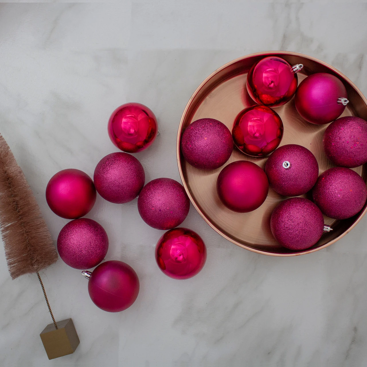 16ct Magenta Pink Shatterproof 4-Finish Christmas Ball Ornaments 3" (75mm) 4 16ct Magenta Pink Shatterproof 4-Finish Christmas Ball Ornaments 3" (75mm) - Image 2