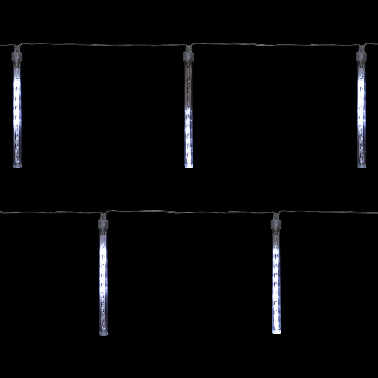 Set Of 10 White Transparent Dripping Icicle Snowfall Christmas Light Tubes - 14.25 Ft Clear Wire 3 Set Of 10 White Transparent Dripping Icicle Snowfall Christmas Light Tubes - 14.25 Ft Clear Wire